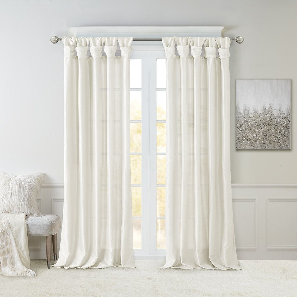 Twist Tab Lined Window Curtain Panel White 50x84" image 7