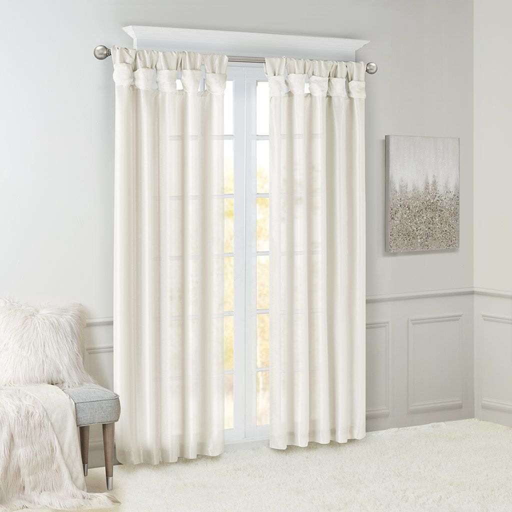 Twist Tab Lined Window Curtain Panel White 50x84" image 2