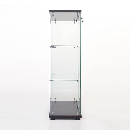 Two Door Glass Cabinet Glass Display Cabinet with 3 Shelves, Black image 2