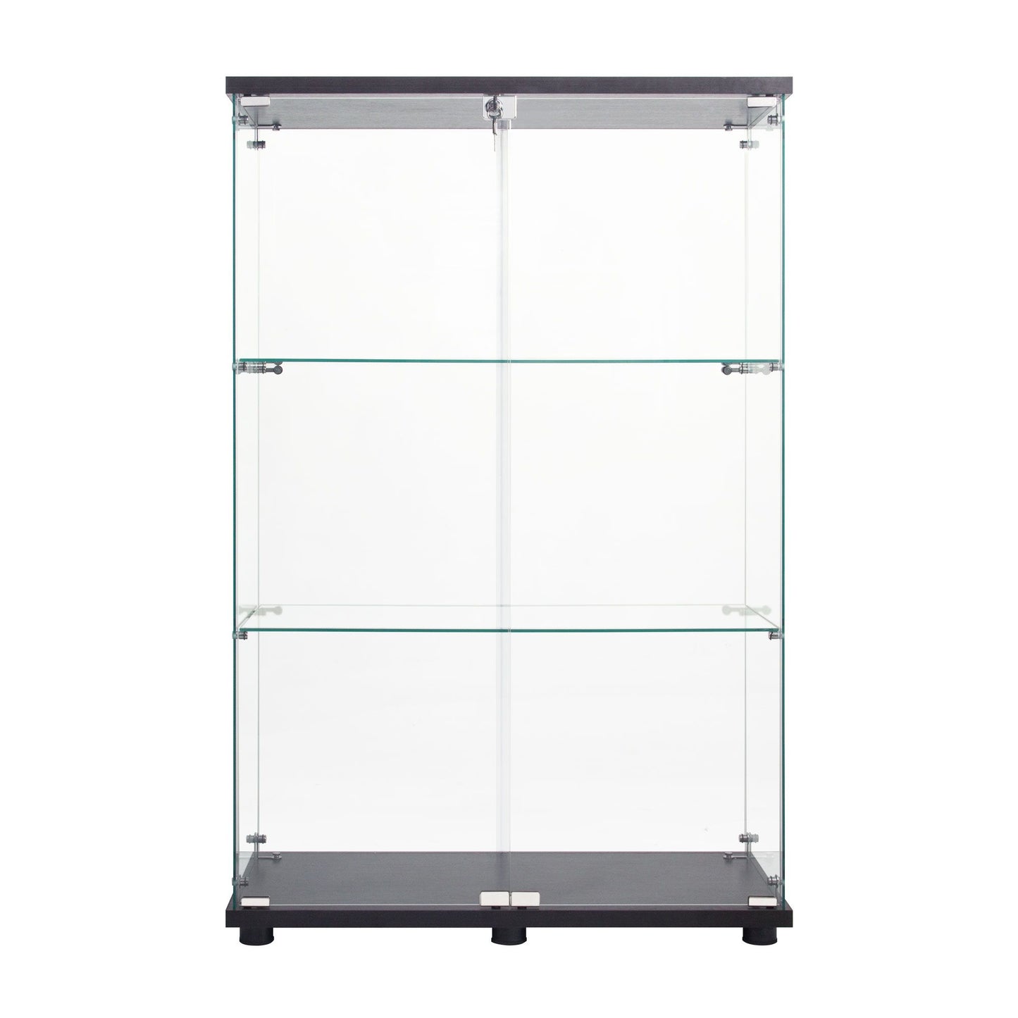 Two Door Glass Cabinet Glass Display Cabinet with 3 Shelves, Black image 1