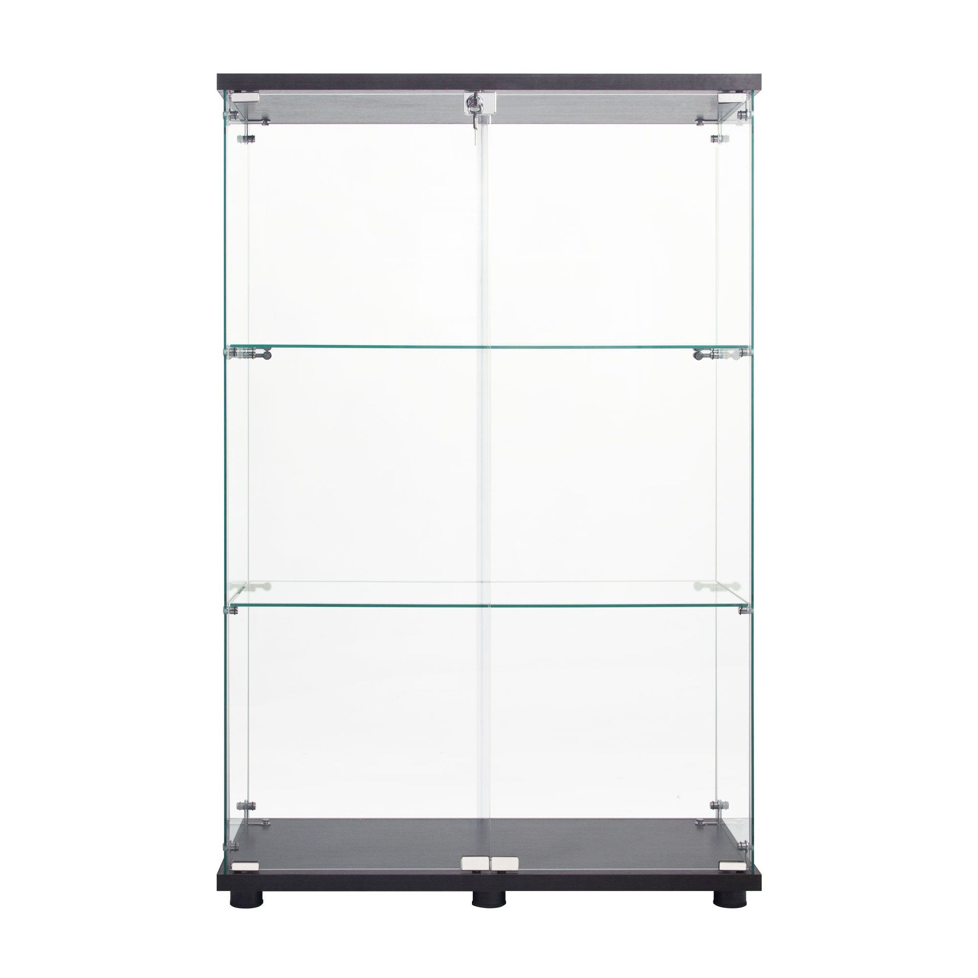 Two Door Glass Cabinet Glass Display Cabinet with 3 Shelves, Black image 1