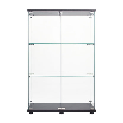Two Door Glass Cabinet Glass Display Cabinet with 3 Shelves, Black image 1