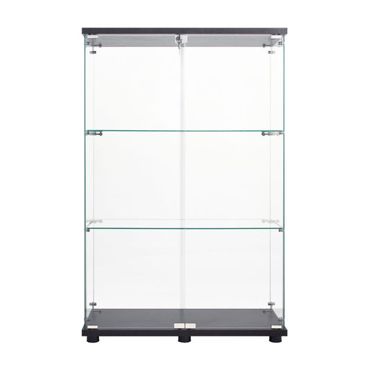 Two Door Glass Display Cabinet Black Front View