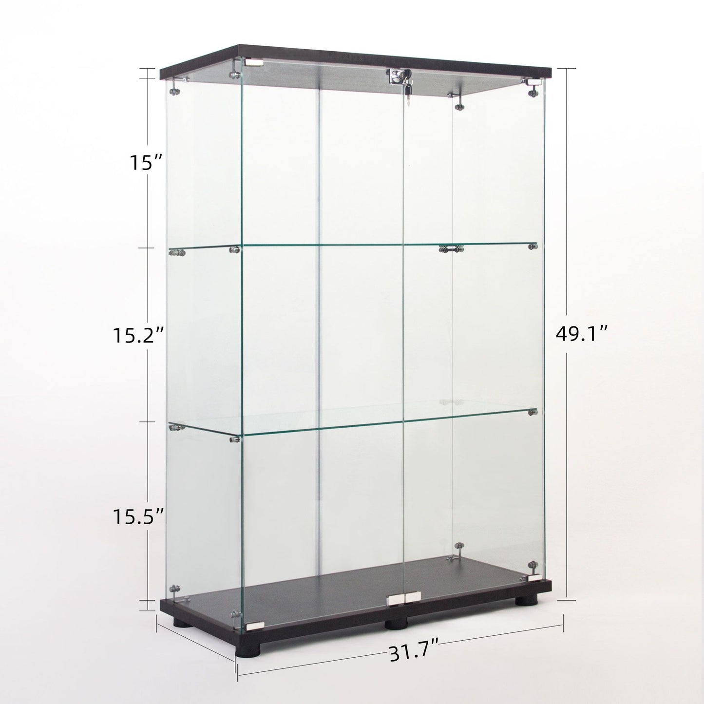 Two Door Glass Cabinet Glass Display Cabinet with 3 Shelves, Black image 10