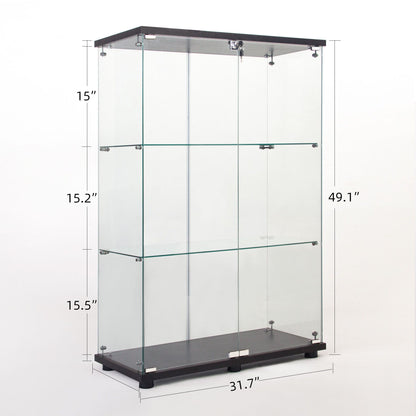 Two Door Glass Cabinet Glass Display Cabinet with 3 Shelves, Black image 10