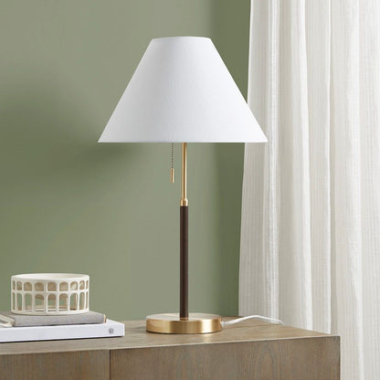 Two Tone Pull-chain Table Lamp - mid-century modern table lamp with gold base and fabric shade