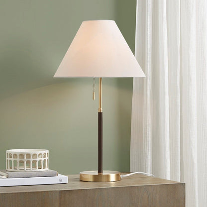 Two Tone Pull-chain Table Lamp side view showing tapered empire shade