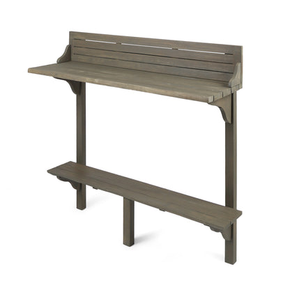 3-Piece Balcony Bar Set with Bottom Shelf Table and 2 Stools, Grey Finish image 11