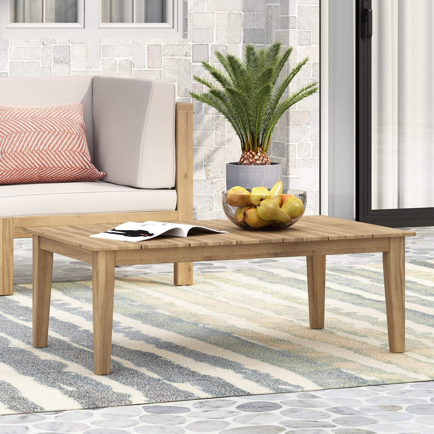 Acacia Wood Outdoor Coffee Table, Light Brown, 14'' H X 23.5'' W X 39.5'' L image 3