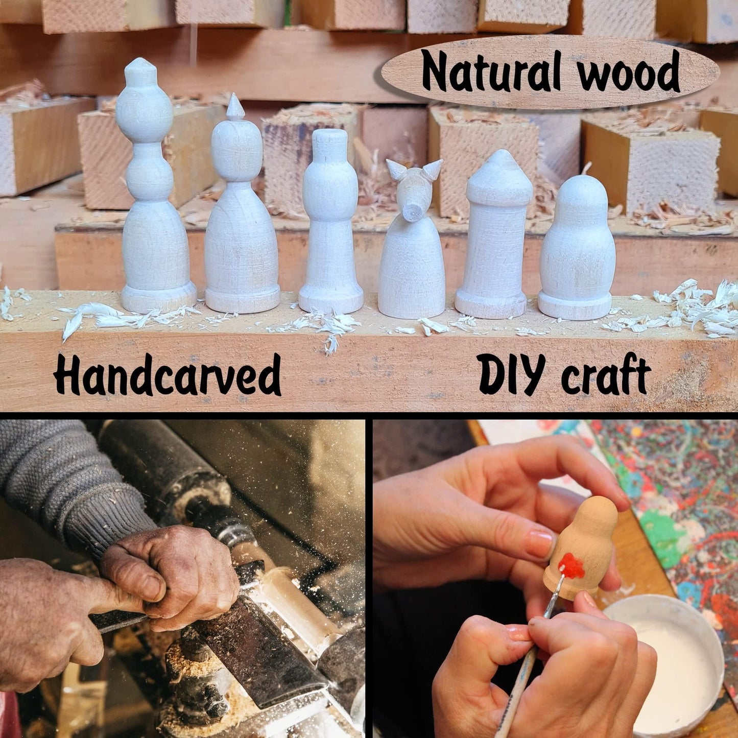 Unfinished Wood Chess Pieces Only Set of 32 pcs Paint Your Own Chess Set Blank Chess Sets for DIY Unfinished for Arts an image 5