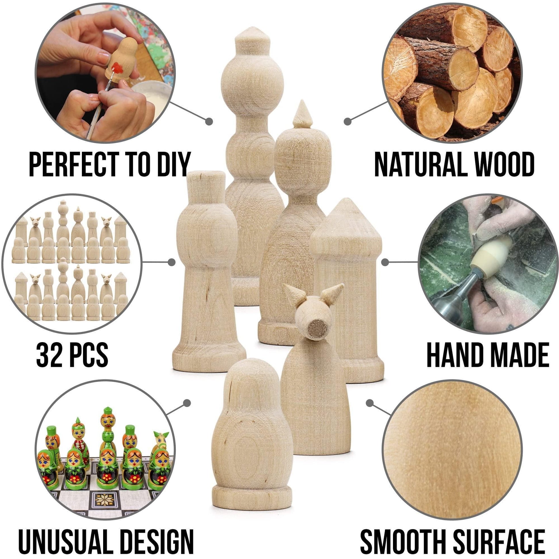 Unfinished Wood Chess Pieces Only Set of 32 pcs Paint Your Own Chess Set Blank Chess Sets for DIY Unfinished for Arts an image 3
