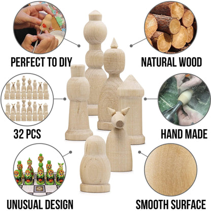 Unfinished Wood Chess Pieces Only Set of 32 pcs Paint Your Own Chess Set Blank Chess Sets for DIY Unfinished for Arts an image 3