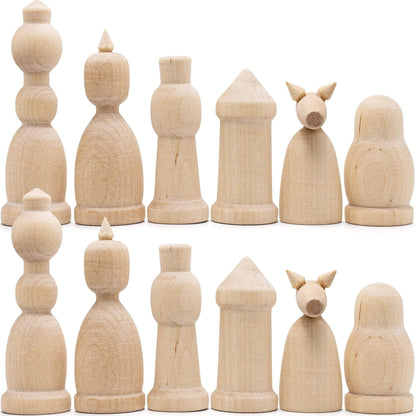 Unfinished Wood Chess Pieces Only Set of 32 pcs Paint Your Own Chess Set Blank Chess Sets for DIY Unfinished for Arts an image 6