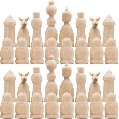 Unfinished Wood Chess Pieces Only Set of 32 pcs Paint Your Own Chess Set Blank Chess Sets for DIY Unfinished for Arts an image 1