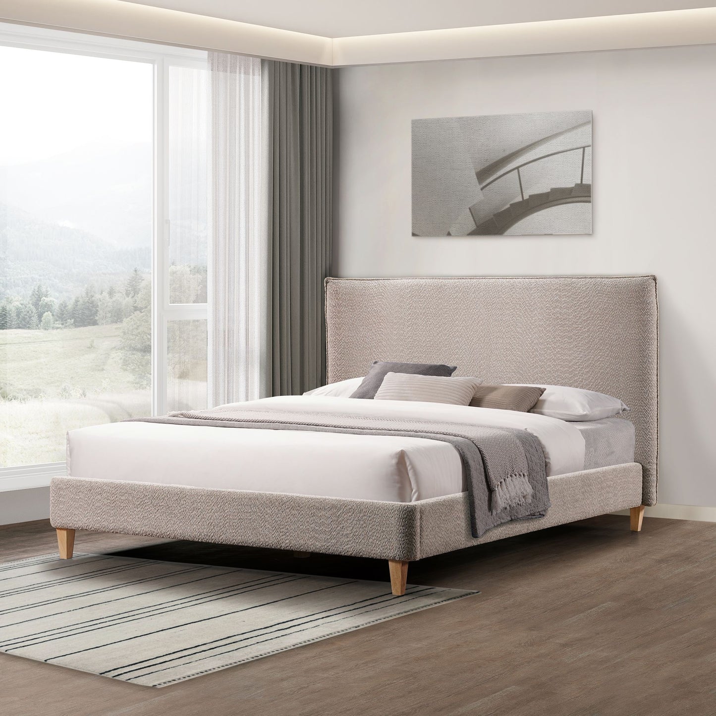 Upholstered Bed Frame with Modern Boucle Headboard, Queen Size, Minimalist, Platform Bed, No Box Spring Required, Bed Fr image 11