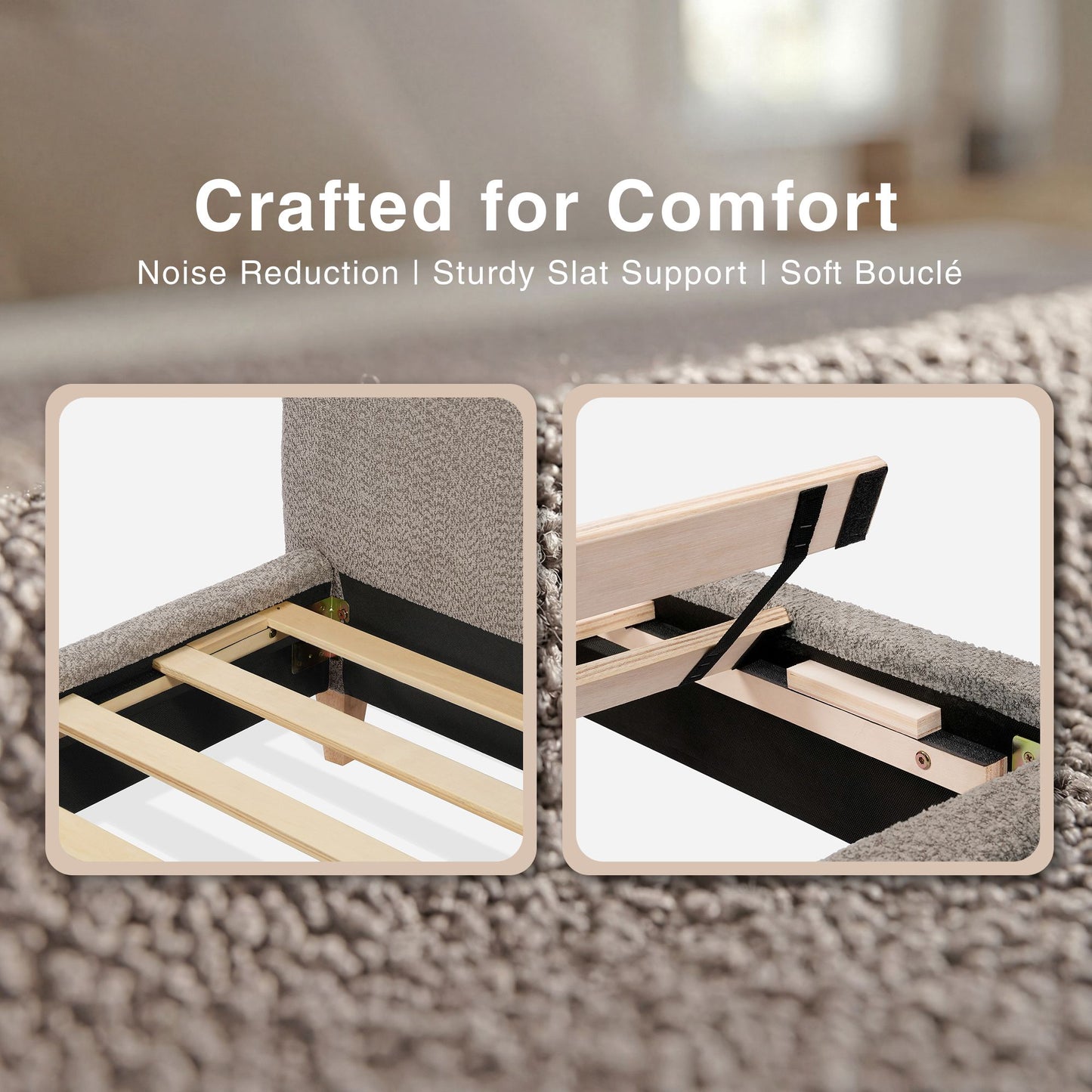 Upholstered Bed Frame with Modern Boucle Headboard, Queen Size, Minimalist, Platform Bed, No Box Spring Required, Bed Fr image 8
