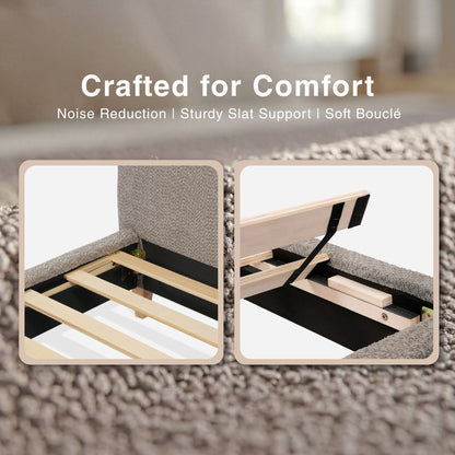 Upholstered Bed Frame with Modern Boucle Headboard, Queen Size, Minimalist, Platform Bed, No Box Spring Required, Bed Fr image 8