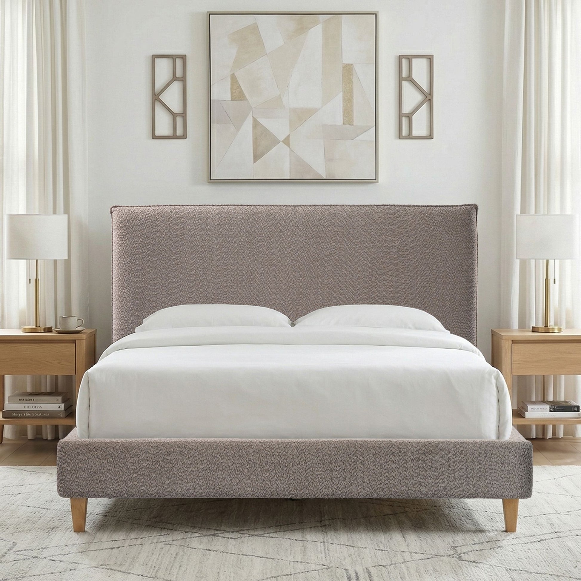 Upholstered Bed Frame with Modern Boucle Headboard, Queen Size, Minimalist, Platform Bed, No Box Spring Required, Bed Fr image 2