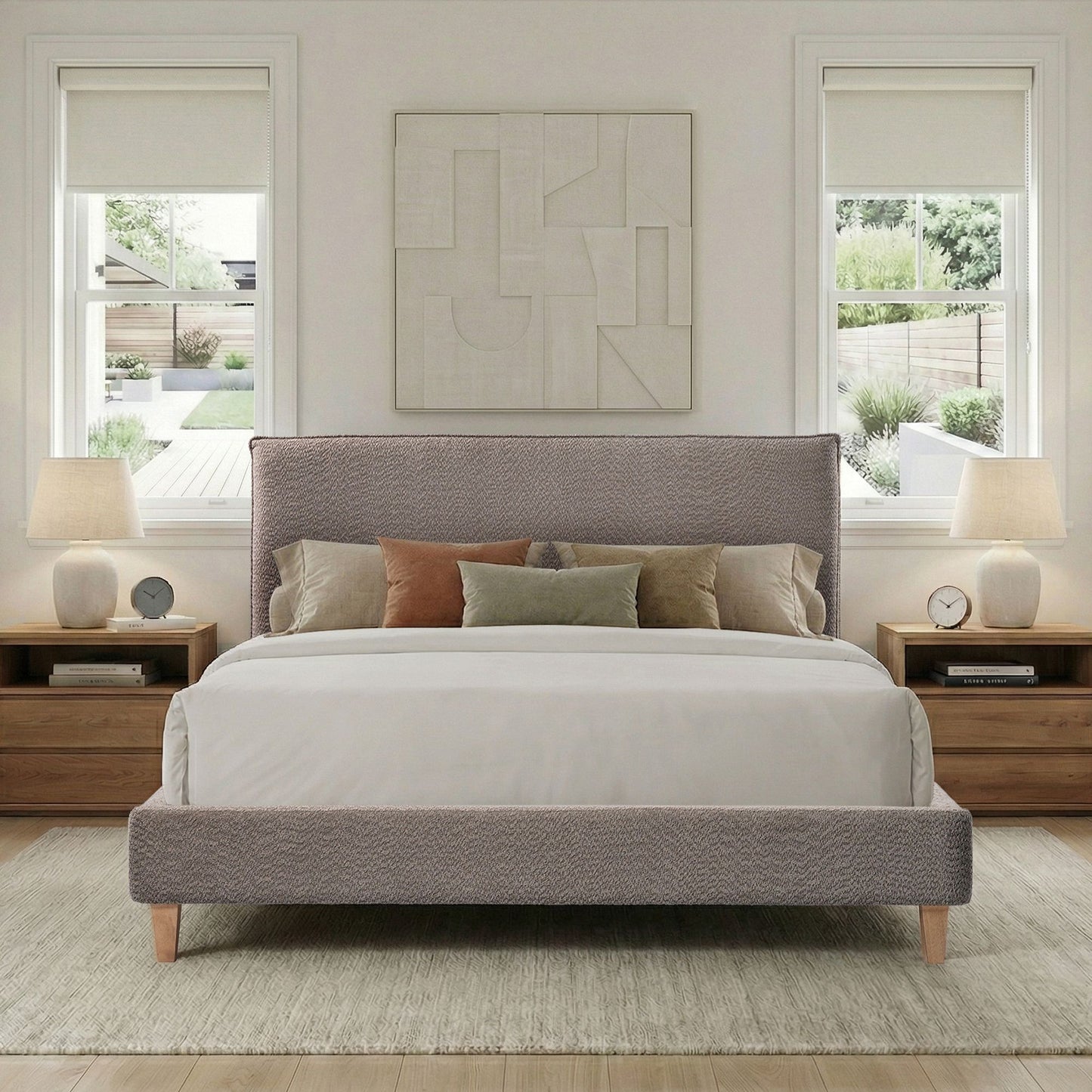 Upholstered Bed Frame with Modern Boucle Headboard, Queen Size, Minimalist, Platform Bed, No Box Spring Required, Bed Fr image 3