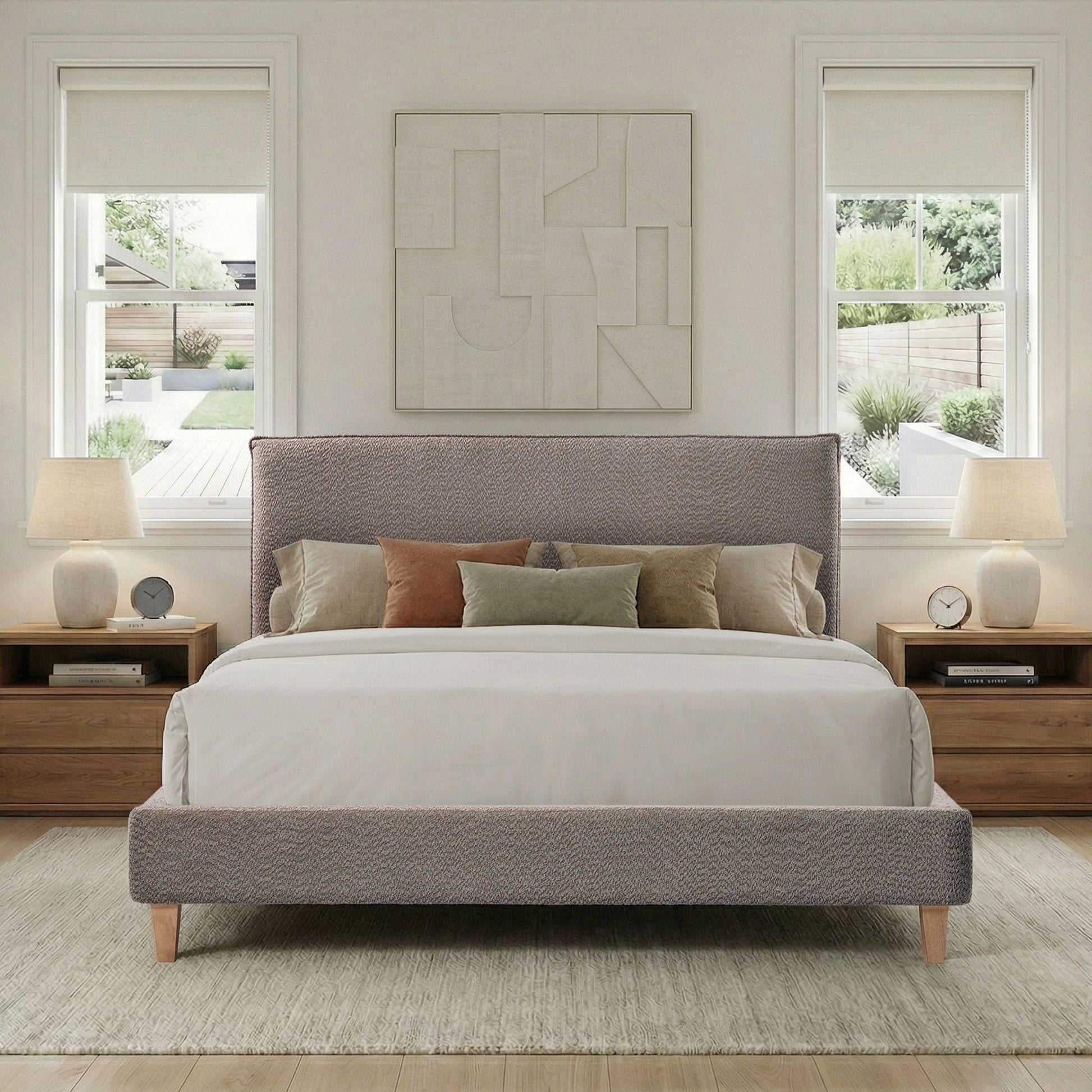 Upholstered Bed Frame with Modern Boucle Headboard, Queen Size, Minimalist, Platform Bed, No Box Spring Required, Bed Fr image 3
