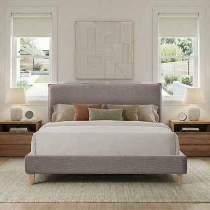 Upholstered Bed Frame with Modern Boucle Headboard, Queen Size, Minimalist, Platform Bed, No Box Spring Required, Bed Fr image 3