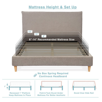 Upholstered Bed Frame with Modern Boucle Headboard, Queen Size, Minimalist, Platform Bed, No Box Spring Required, Bed Fr image 10