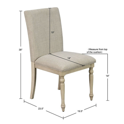 Upholstered dining chair white wash turned legs side view