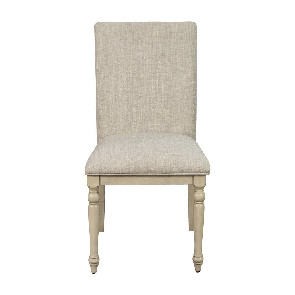 Close up of upholstered dining chair seat and back