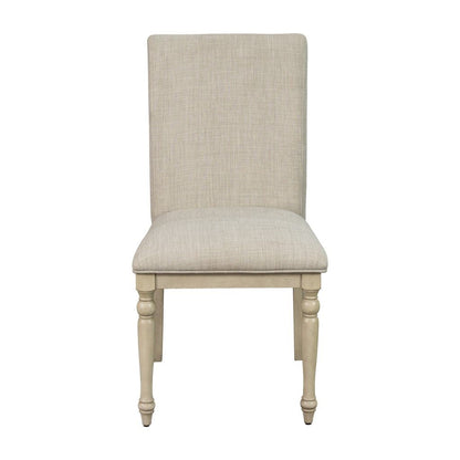 Close up of upholstered dining chair seat and back