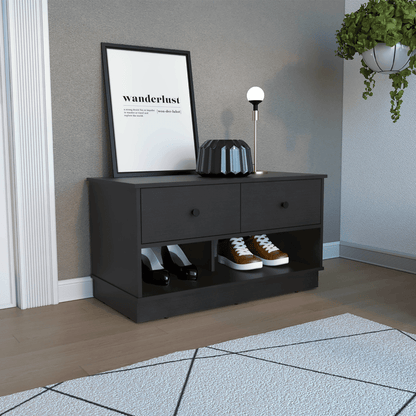 Uranus Storage Bench, Two Drawers, Two Open Shelves, Black image 1