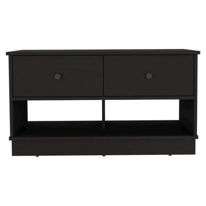 Uranus Storage Bench, Two Drawers, Two Open Shelves, Black image 3