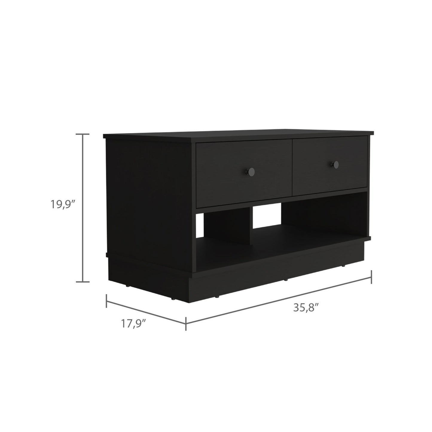 Uranus Storage Bench, Two Drawers, Two Open Shelves, Black image 5