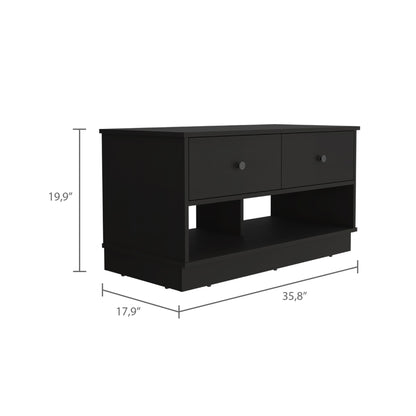 Uranus Storage Bench, Two Drawers, Two Open Shelves, Black image 5