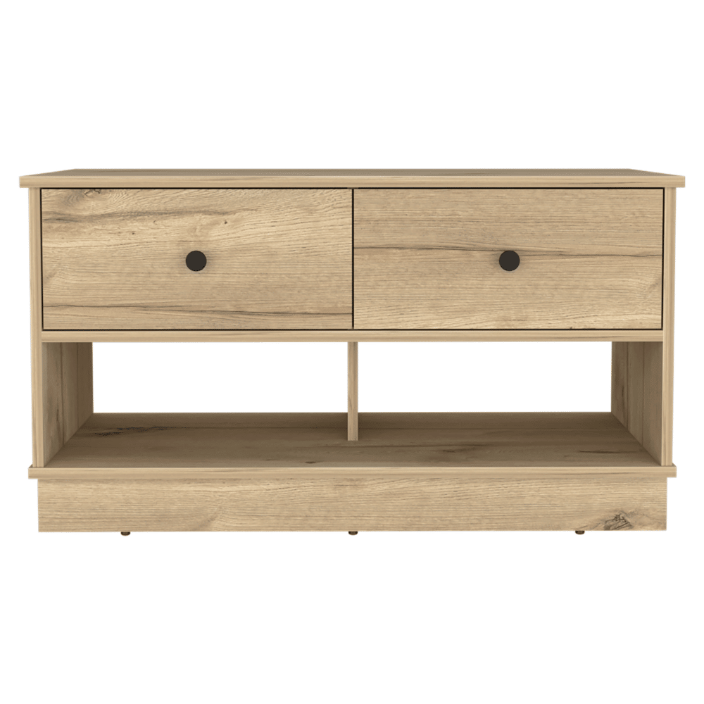 Uranus Storage Bench, Two Drawers, Two Open Shelves, Light Oak image 3