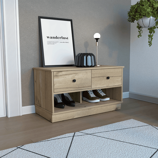 Uranus Storage Bench, Two Drawers, Two Open Shelves, Light Oak image 1