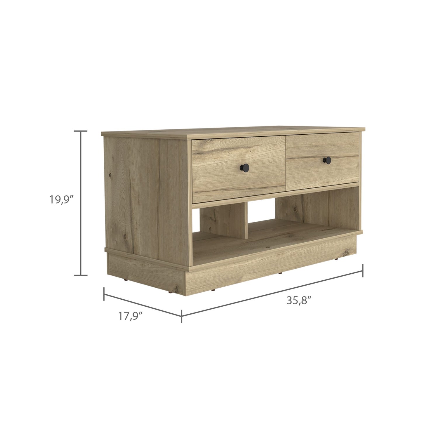 Uranus Storage Bench, Two Drawers, Two Open Shelves, Light Oak image 5