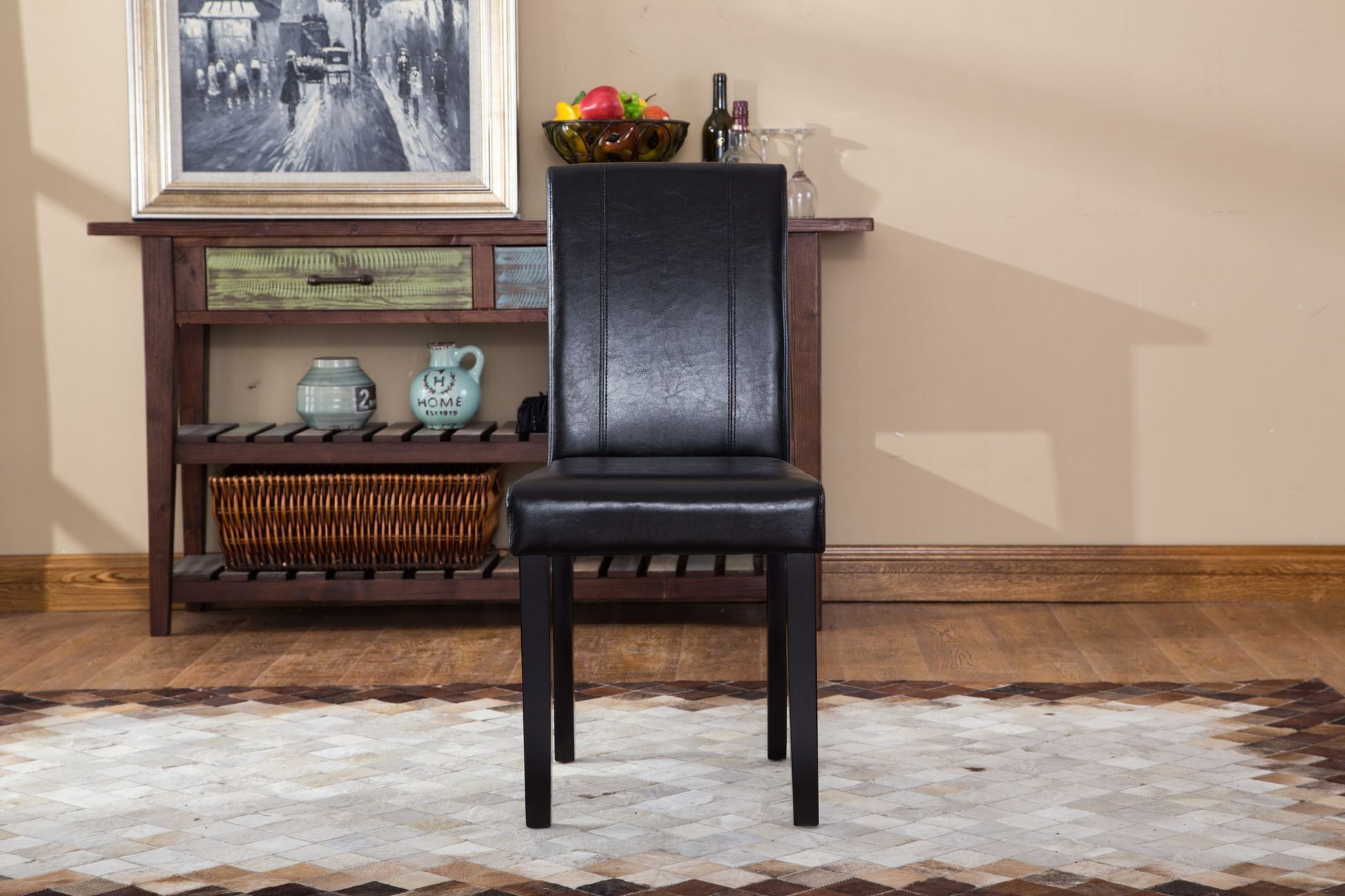 Urban Style Solid Wood Leatherette Padded Parson Chair, Black, Set of 2 image 2