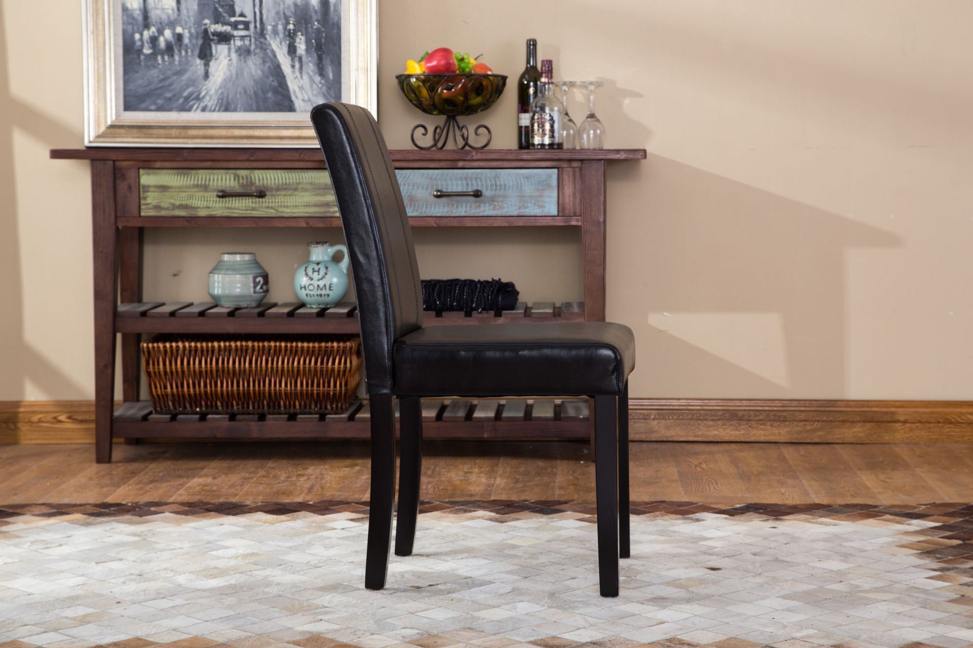 Urban Style Solid Wood Leatherette Padded Parson Chair, Black, Set of 2 image 4