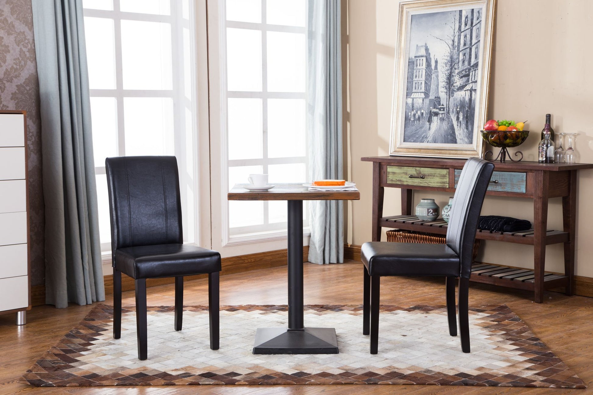 Urban Style Solid Wood Leatherette Padded Parson Chair, Black, Set of 2 image 1
