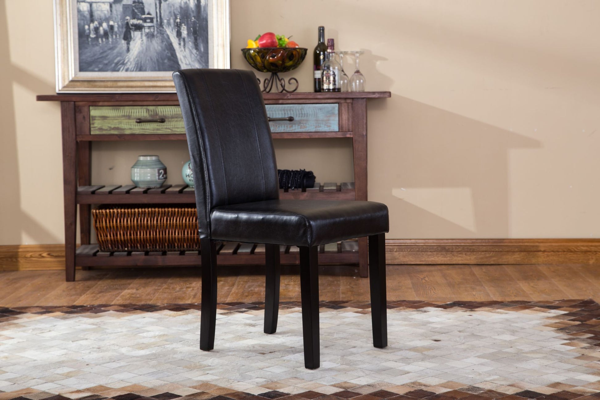 Urban Style Solid Wood Leatherette Padded Parson Chair, Black, Set of 2 image 3