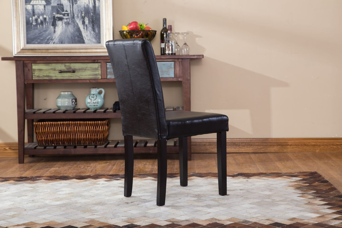 Urban Style Solid Wood Leatherette Padded Parson Chair, Black, Set of 2 image 5