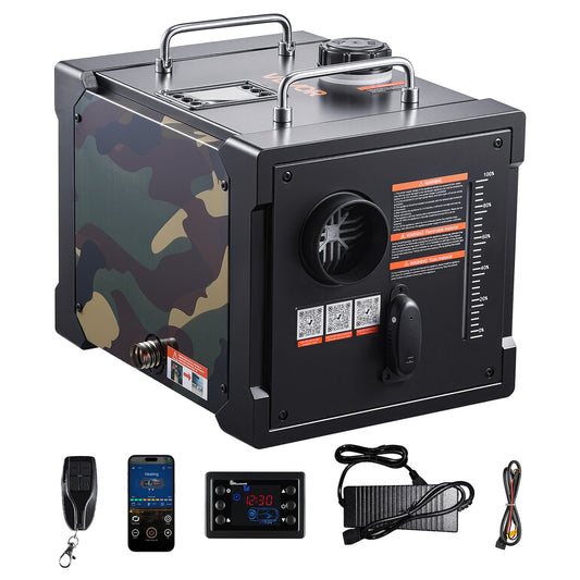 VEVOR Diesel Heater, 8KW, DC 12V/24V, All in One Portable Diesel Air Heater with Bluetooth APP Control, Remote Control and LCD Screen, 1.9 Gal Fuel Tank for Trucks, Vans, RVs, Campers, and Garages With Bluetooth App / Horizontal