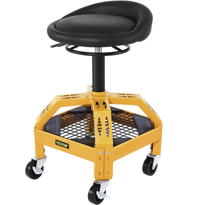 VEVOR Rolling Garage Stool, 300 lbs Capacity Adjustable Mechanic Seat on Swivel Casters with Tool Tray, for Garage, Workshop and Auto Repair Sofa Cushion / Yellow