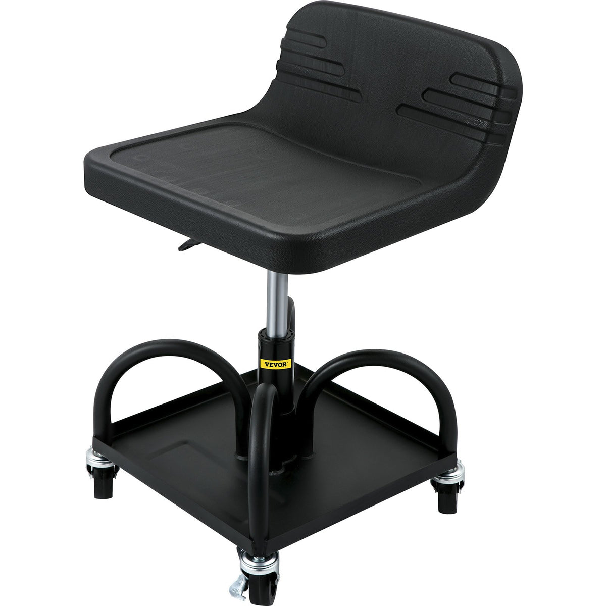 VEVOR Rolling Garage Stool, 300 lbs Capacity Adjustable Mechanic Seat on Swivel Casters with Tool Tray, for Garage, Workshop and Auto Repair Sofa Cushion / Black