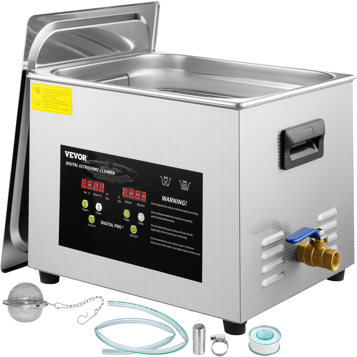 VEVOR Ultrasonic Cleaner with Heater and Timer, 304 Stainles 15 L