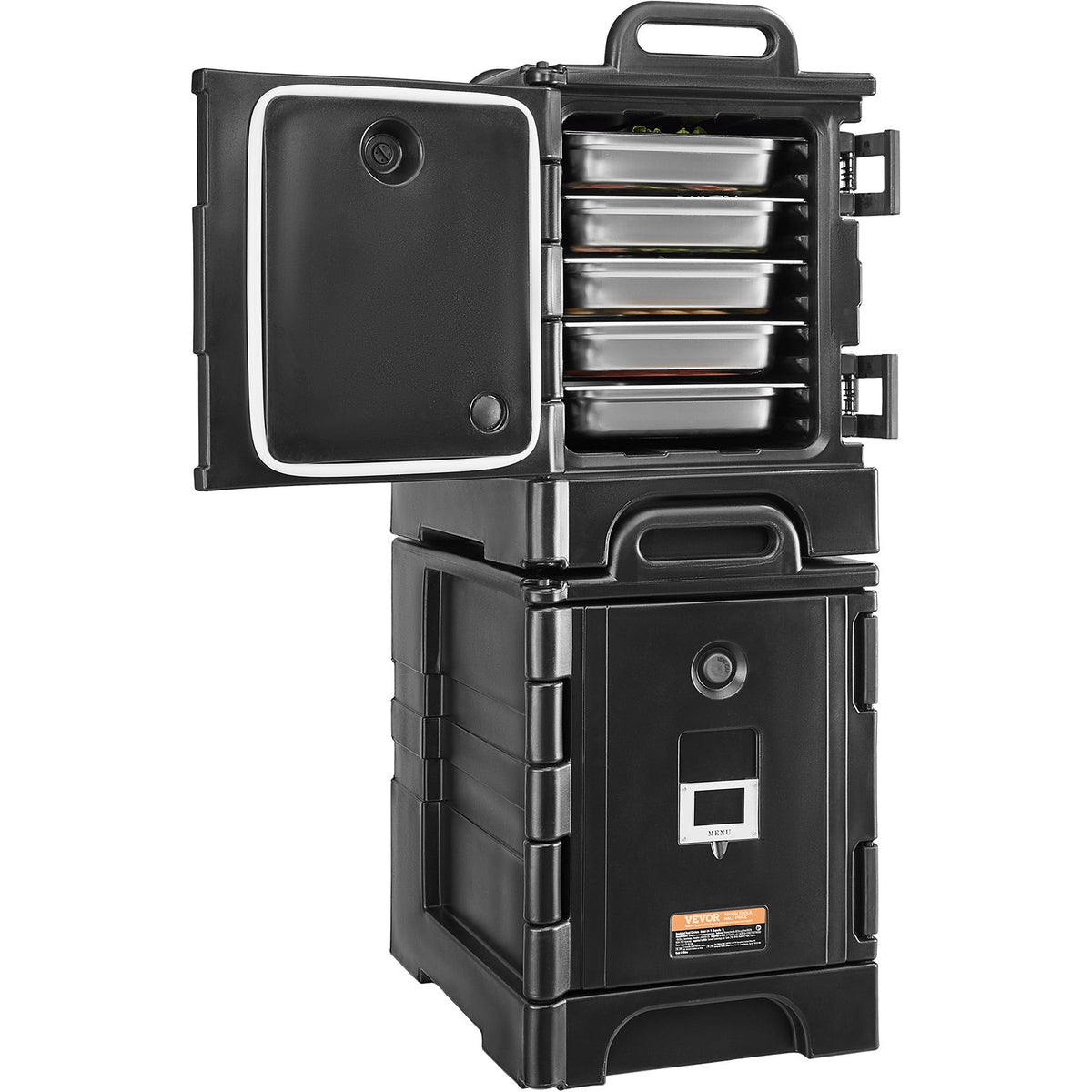 VEVOR Insulated Food Pan Carrier Collection, 30 to 120 L Hot Boxes, Collapsible Model and Compatible 5 Inch Caster Set, Catering Transport Options 81 Qt / 75 L Front Load, 2 Pack, Black, BW-75
