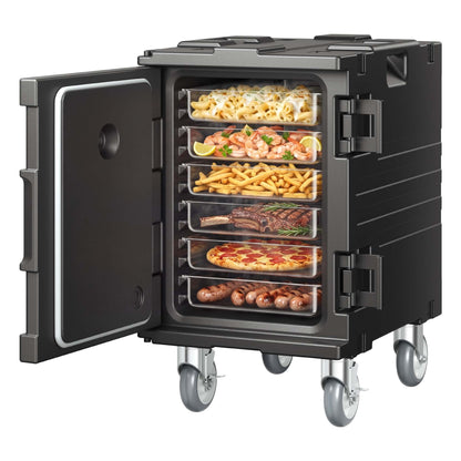 VEVOR Insulated Food Pan Carrier Collection, 30 to 120 L Hot Boxes, Collapsible Model and Compatible 5 Inch Caster Set, Catering Transport Options 95 Qt / 90 L Front Load, Wheels, Black, BW-90D