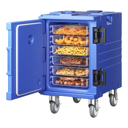 VEVOR Insulated Food Pan Carrier Collection, 30 to 120 L Hot Boxes, Collapsible Model and Compatible 5 Inch Caster Set, Catering Transport Options 95 Qt / 90 L Front Load, Wheels, Blue, BW-90D