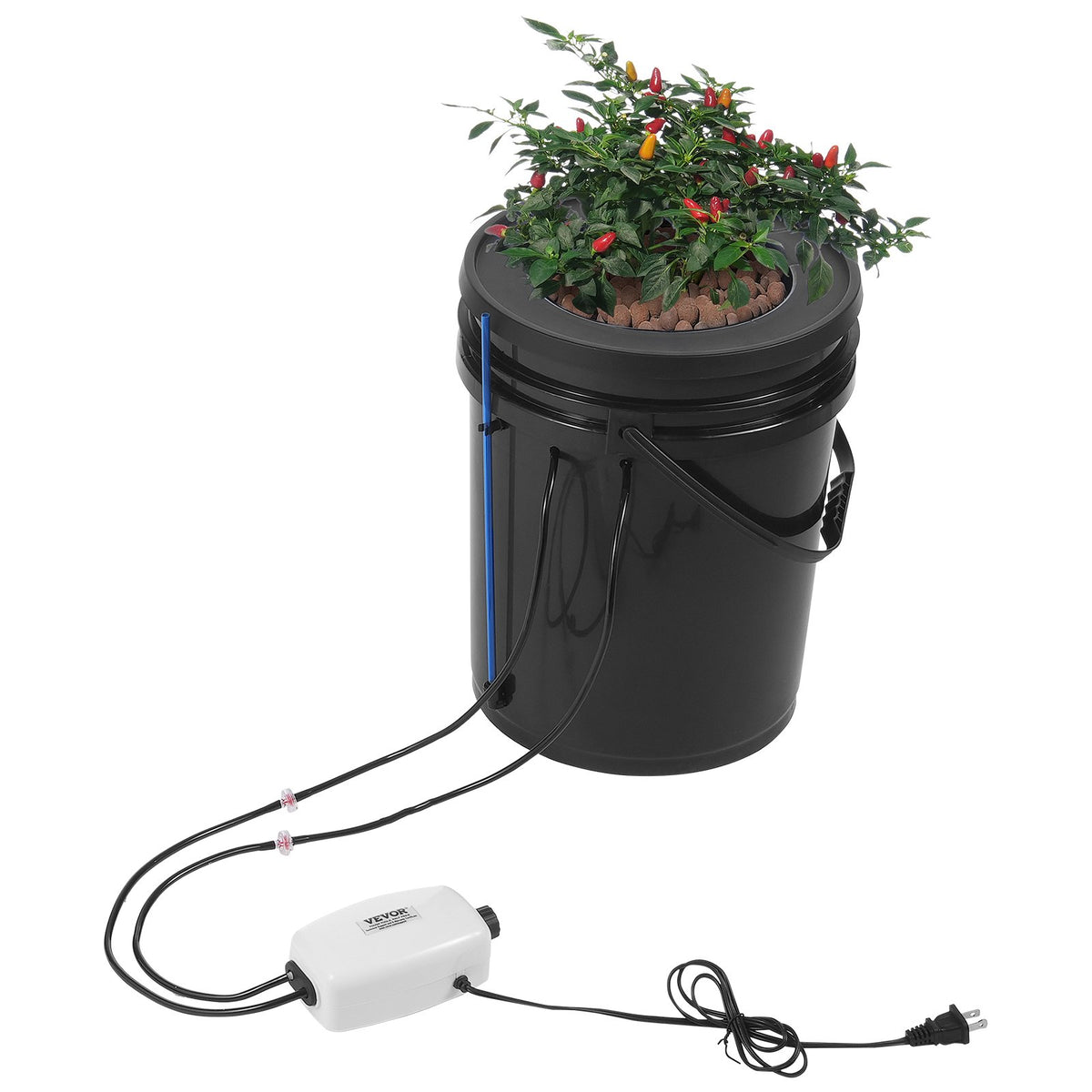 VEVOR DWC Hydroponic Grow System, 5 Gallon Deep Water Culture Bucket Kit with Air Pump, Air Stones and Water Level Device, for Indoor and Outdoor Leafy Vegetables 1 Bucket+Top Drip Kit