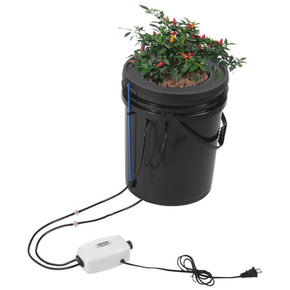 VEVOR DWC Hydroponic Grow System, 5 Gallon Deep Water Culture Bucket Kit with Air Pump, Air Stones and Water Level Device, for Indoor and Outdoor Leafy Vegetables 1 Bucket+Top Drip Kit